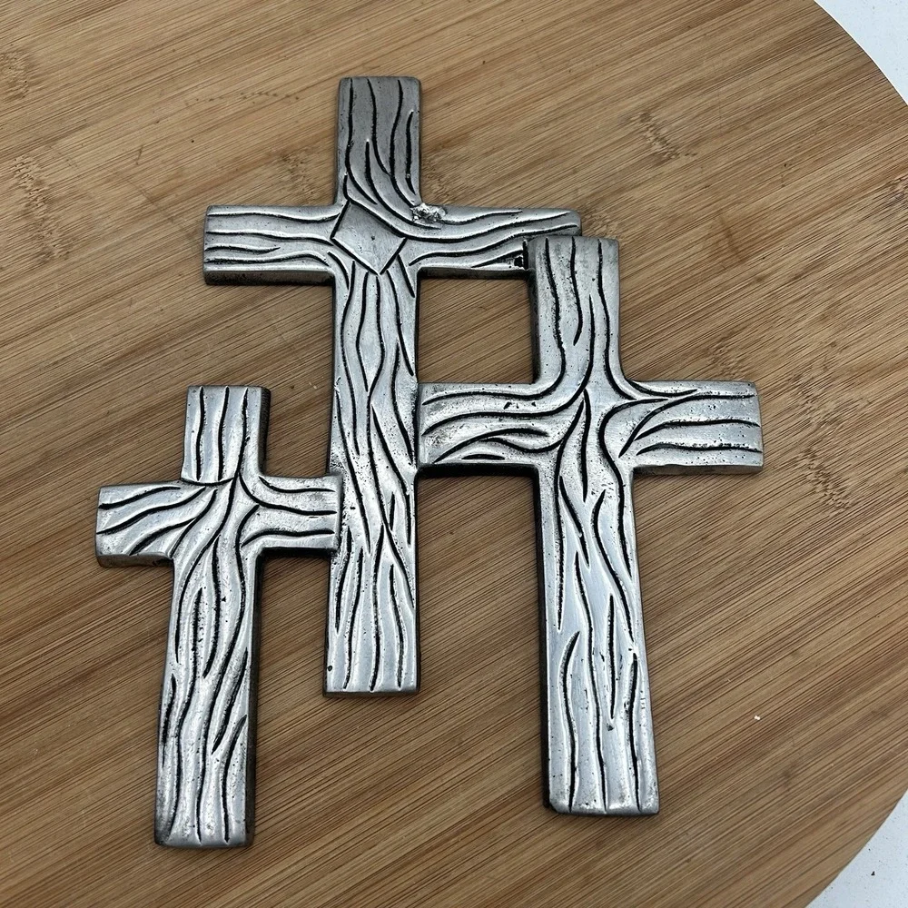 Triple Connected Pewter Crosses Made In India Wall Hanging Christian Religious